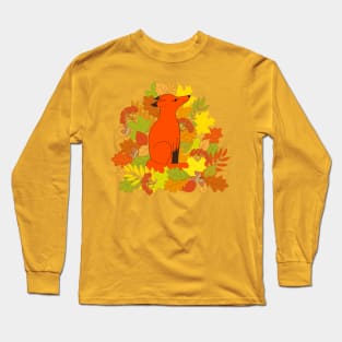 cute red fox into fall leaves Long Sleeve T-Shirt